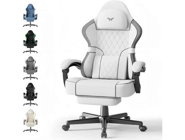 Chaise de jeu Soontrans, chaise de jeu ergonomique avec appui-tête réglable et coussin lombaire, accoudoirs, repose-pieds, chaise de jeu PC de course