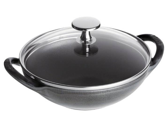 Staub Wok Staub Wok mit Glassdeckel, 30 cm rund Gusseisen Graphit-Grau