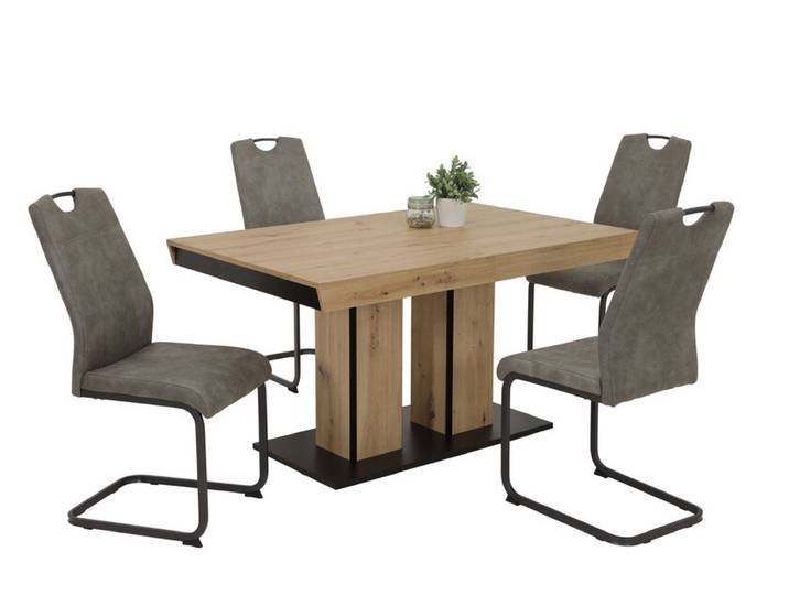 Tischgruppe Agnes 5-teilig Artisan Eiche-Optik/Microfaser Grau