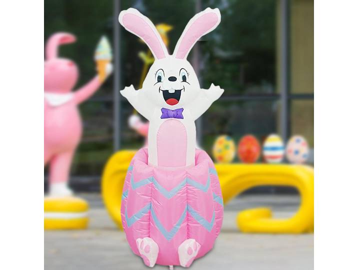 Lapin de Pâques décoratif gonflable multicolore en polyester, ornement de pelouse extérieur avec lumières LED pour fête de vacances, jardin