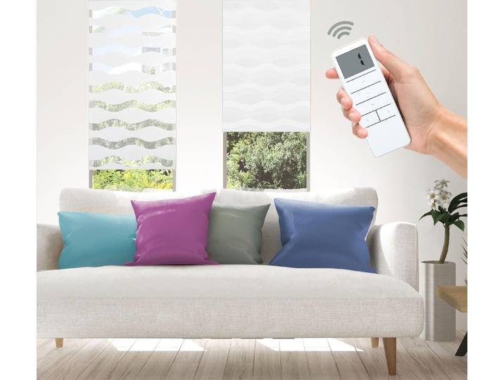 Elektrisches Rollo GOOD LIFE Wave - SMART HOME Gr. 4, weiß (weiß, weiß), B:80cm H:150cm, Kunststoff, Metall, Polyester, Rollos, Elektrisches Rollo, mit Fernbedienung