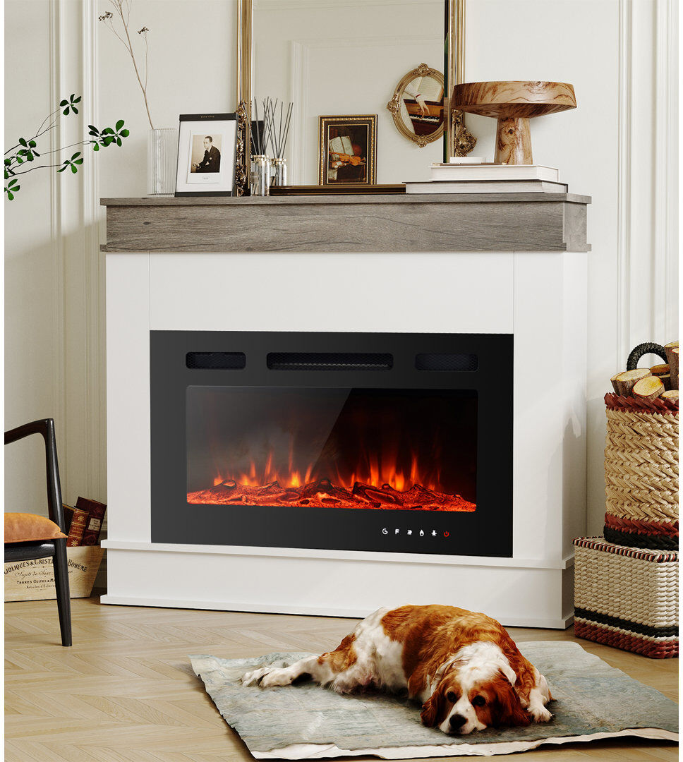 Aeliana Belfry Heating Electric Fire White 83.5cm H x 123.5cm W x 19.5cm D
