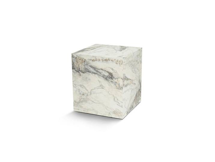 Bout de canapé cube moderne - décor marbre blanc
