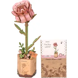 getDigital Pinke Rose Holzbausatz, 3D-Puzzel, verstellbar, werkzeugfrei, 104 Teile, ab 14 Jahren