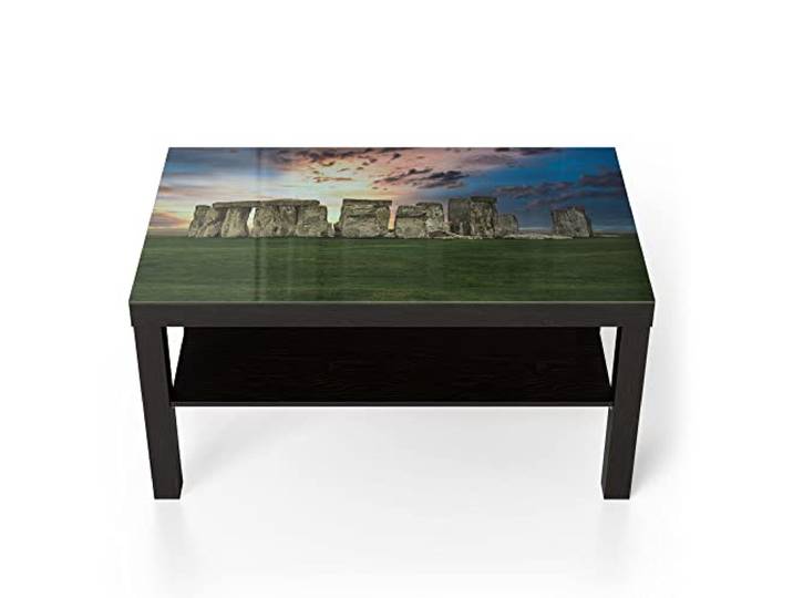 DEQORI Glastisch schwarz groß 90x50 cm Motiv Stonehenge bei Dämmerung ausgefallener Beistelltisch aus Glas Hochglanz Couchtisch fürs Wohnzimmer moderner Couch Tisch mit Design