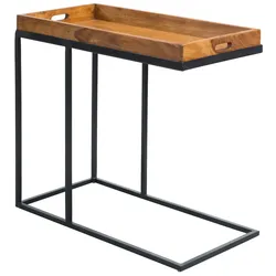 KADIMA DESIGN Beistelltisch WL5.667 Sheeshamholz 70x65x34 cm mit Metallgestell, Design TV-Tray Tabletttisch Wohnzimmer, Kleiner Serviertisch Naturholz,