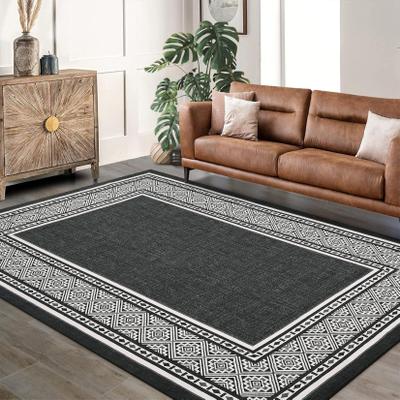 Garvee Modern Neutral Bordered Area Rugs, Soft Washable Non Slip Solid Geometric Runner Rugs