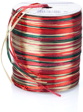 Raffia-Bast Pearl, 50 m, rot-grün-gold