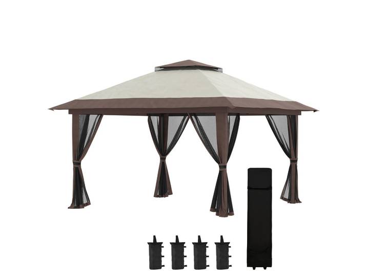 Outsunny Faltpavillon, Grau, Polyesterstoff, Beige, Kunststoff, 392x283x392 cm, Sonnenschutz, Pavillons