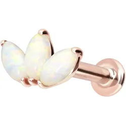 14 Karat Gold Labret mit Innengewinde LOTUSBLÜTE + SYNTHETISCHE OPALE
