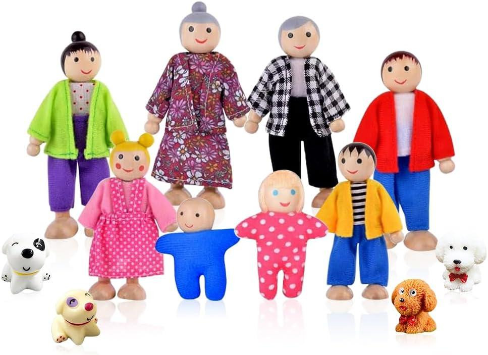 oCreon Houten poppenhuis Mensen Familie Set