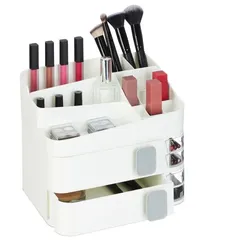 Relaxdays Make Up Organizer mit Schubladen Weiß,Grau,Transparent
