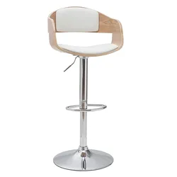 Design-Barhocker EUSTACHE höhenverstellbar weiß und helles Holz