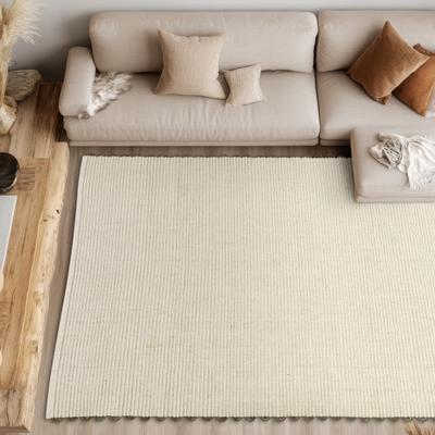 Wollteppich "Omira", beige (creme), B:160cm H:7mm L:230cm, Wolle, SCHÖNER WOHNEN-KOLLEKTION, Teppiche, reine Wolle, Linien, dekorative Häkelkante, Wohnzimmer
