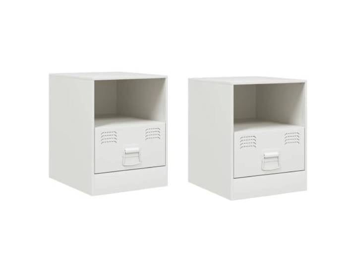 fsahslih Nachttisch 2er Set Weiß 34,5x39x44cm aus Metall mit Schublade Kompakter Beistelltisch aus Stahl fürs Schlafzimmer mit eleganter Schublade und Fach für Ordnung am Bett.