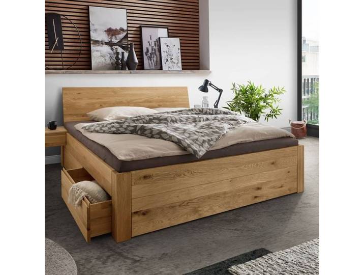 Bett Taric Komfort Wildeiche Massivholz mit Schubkasten 140x200cm höhenverstellbar