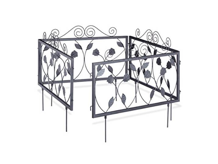 Relaxdays Clôture décorative de jardin en métal\, 4 panneaux extérieurs avec feuilles\, 34\,5x56\,5 cm\, différentes couleurs