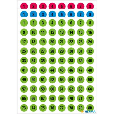 HERMA Zahlen Ø 8 mm 1-160 Papier farbig sortiert schwarz 6 Bl.