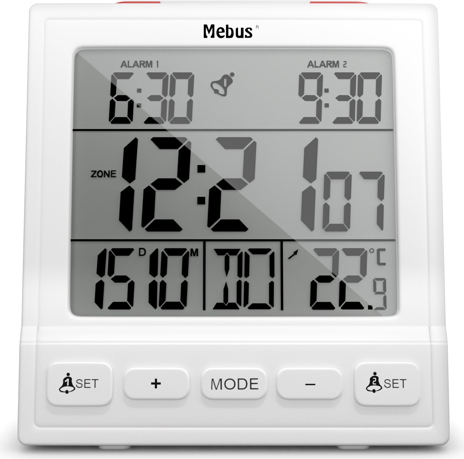 Mebus Funkwekker met thermometer en automatische zomertijd/wintertijd, wit, model 56813