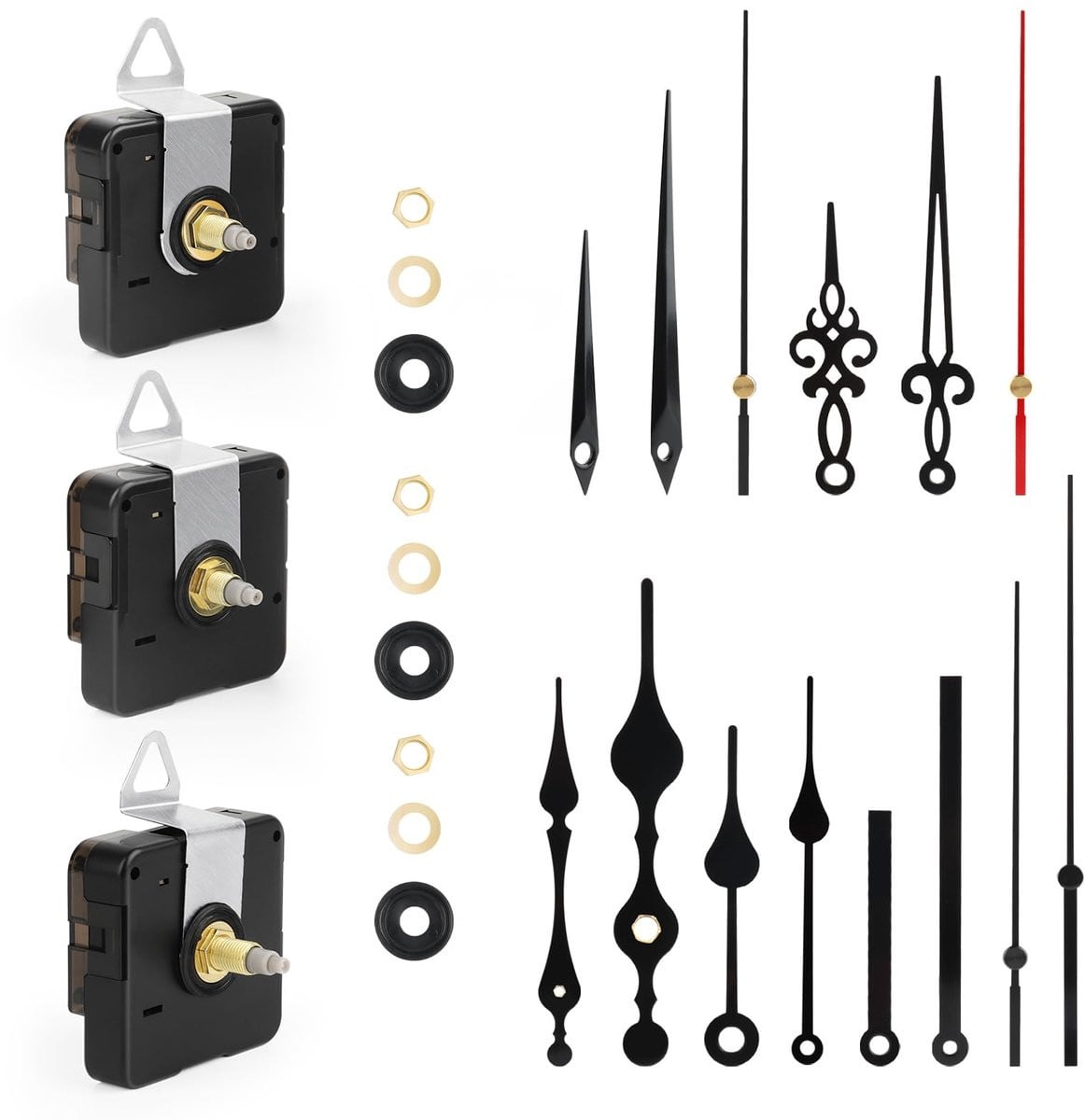 Luxento Wandklok uurwerk set van 3 stuks - Geruisloos kwarts met 5 wijzers - Ideaal voor DIY klok reparatie