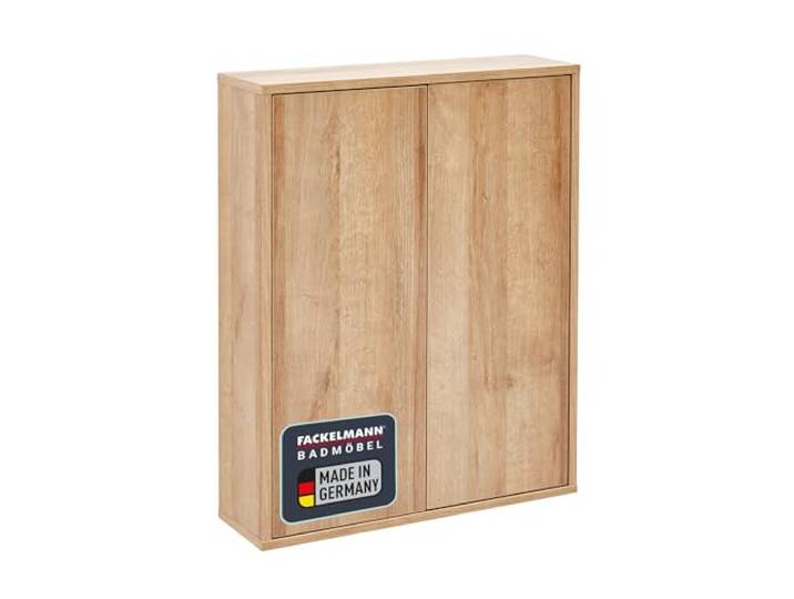 FACKELMANN Finn Hängeschrank 60 cm, Braun hell – Eleganter Schrank in Eichenoptik für Bäder und Gäste WCs, mit Push-to-Open Technik, Made in Germany