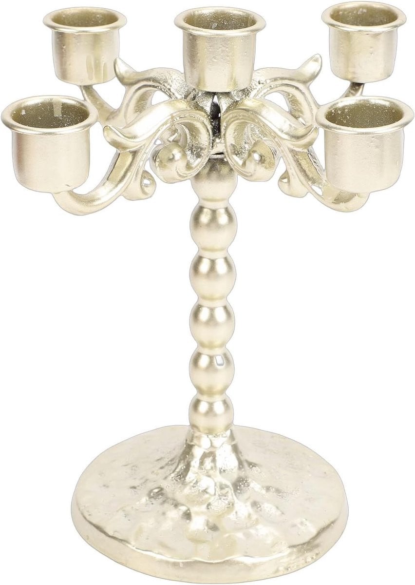 Elegante gouden 5-kops kandelaar van smeedijzer voor tafeldecoratie en bruiloften