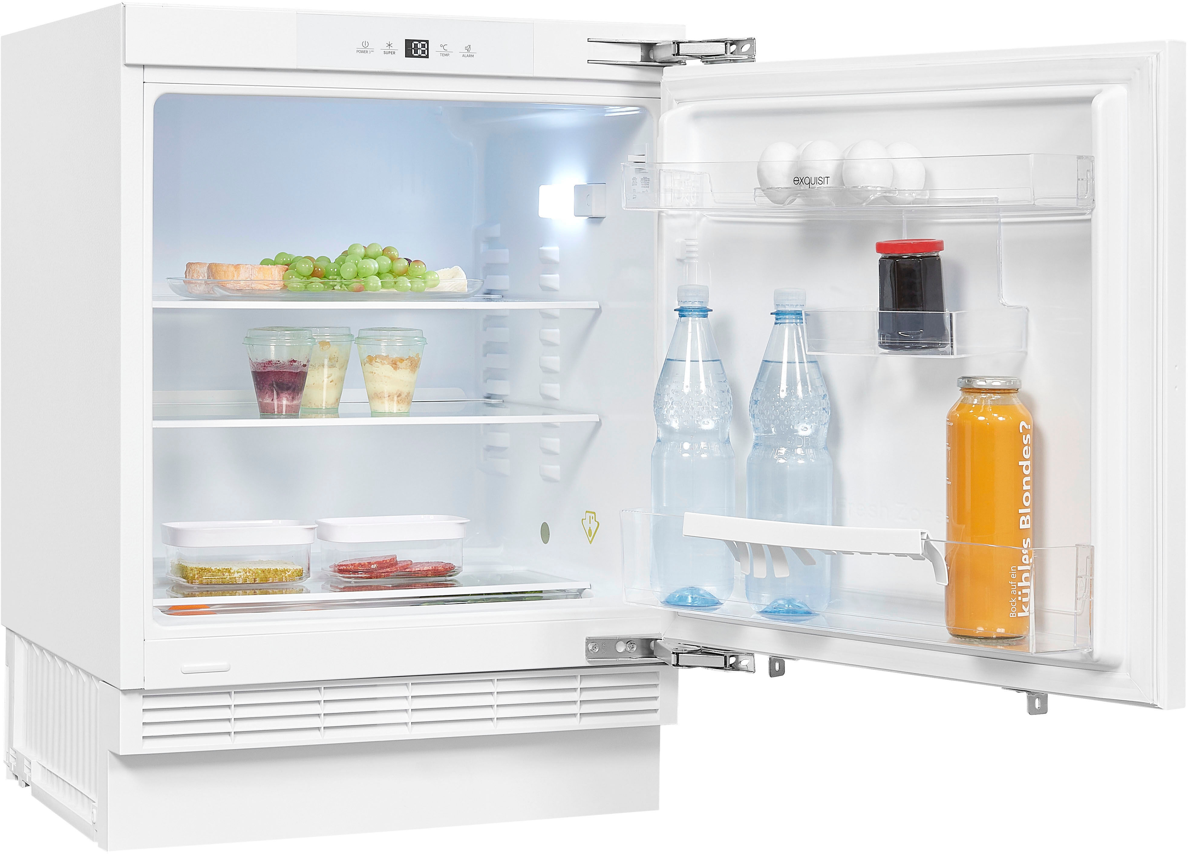 EXQUISIT Einbaukühlschrank "UKS140-V-FE-010E", Energieeffizienz: E, silber (weiß), Rechtsanschlag, wechselbar, Kühlschränke, Praktisch zum Unterbauen – passend für kleine Küchen und Büroküchen, Einbaukühlschrank
