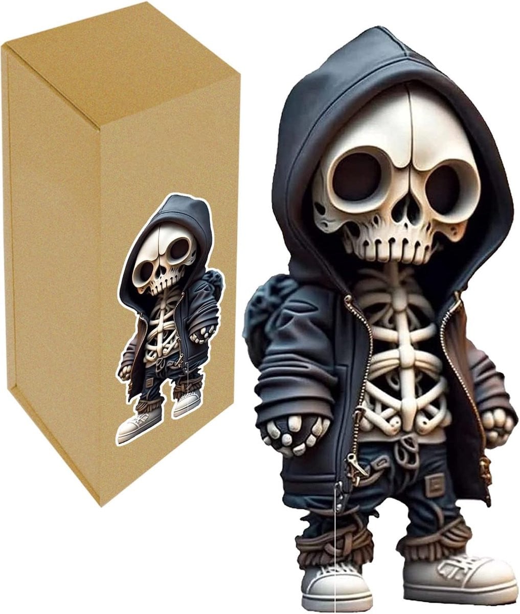Klein skeletbeeldje doodskop decoratie voor op je bureau of tafel