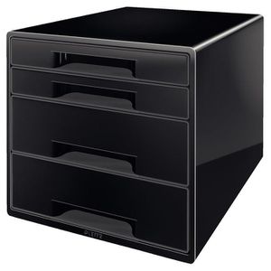Leitz Schubladenbox 5252-10-95, Cube, A4, 4 Fächer, Kunststoff, geschlossen, schwarz