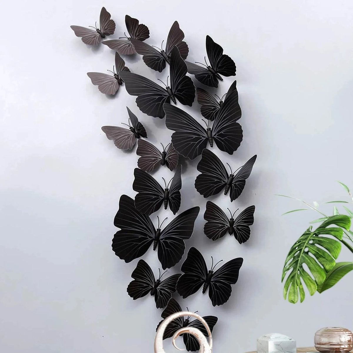 WiseGoods Premium Wanddecoratie Vlinders - 12 stuks - Zwart