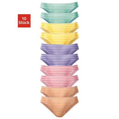 Bikinislip VIVANCE, Mädchen, Gr. 116, 10 Stk., Jersey, bunt (gestreift), Jersey, Obermaterial: 95% Baumwolle, 5% Elasthan, gestreift, körpernah, Unterhosen Slip, gestreift und unifarben, Baumwollmischung