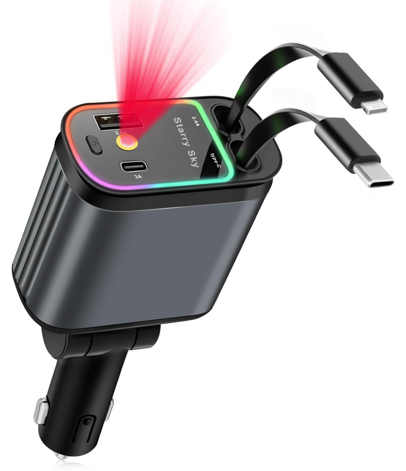 Dripio Inklapbare USB-C autolader met 4 poorten, 66W, zwart
