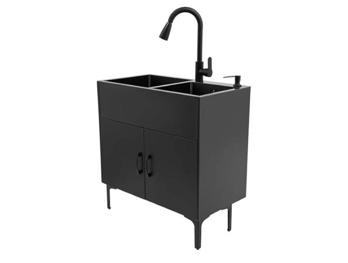PBTERDTF Freistehende Küchenspüle Edelstahl Spüle mit Unterschrank und Armatur 2 Becken Spülenschrank Küchenspüle Set für Küchen, Restaurants, Dessertshops, Cafés 75x41x78cm