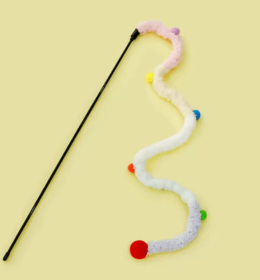 Inspire Curations Colorful Caterpillar Feather Cat Teaser Wand For Interactive Play pink