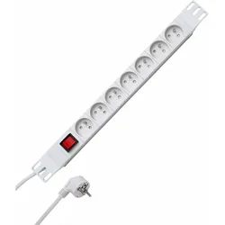 Kopp 932704012 PROFIversal 7-fach, Steckdosenleiste in Mittenschutzkontakt-Ausführung, beleuchteter Schalter, 19”, 2m Zuleitung, Farbe: aluminium  - 19 Stück