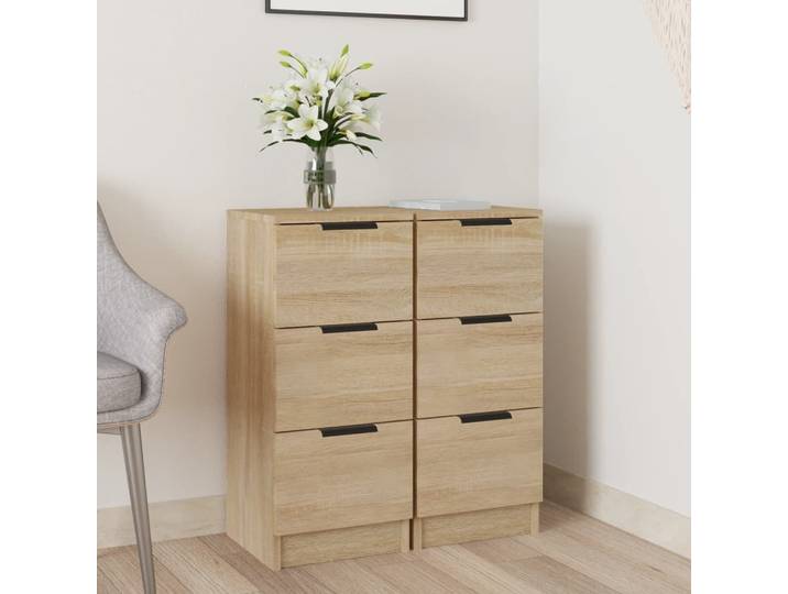 vidaXL Sideboards 2 Stk. Sonoma-Eiche 30x30x70 cm Holzwerkstoff