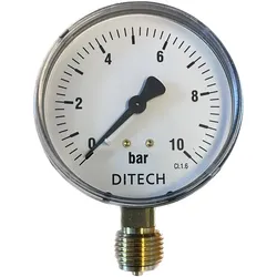 DITECH Rohrfedermanometer , Abgang unten Ø 63 mm , 1/4" , 0 - 16 bar