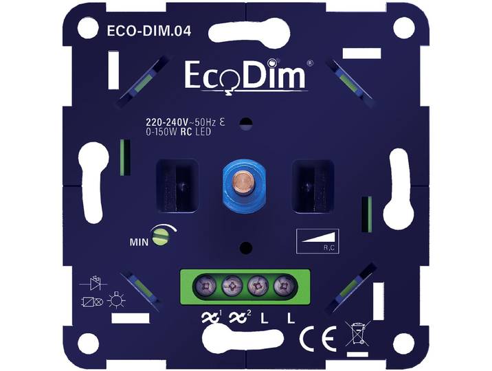 EcoDim - LED Dimmer - ECO-DIM.04 - Fase Afsnijding RC - Inbouw - Enkel Knop - 0-150W