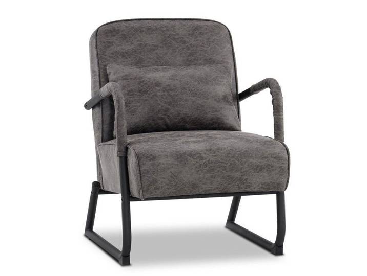 M MCombo Fauteuil de salon4742DE-1 style rétro vintage avec coussin de hanche accoudoirs microfibre gris foncé