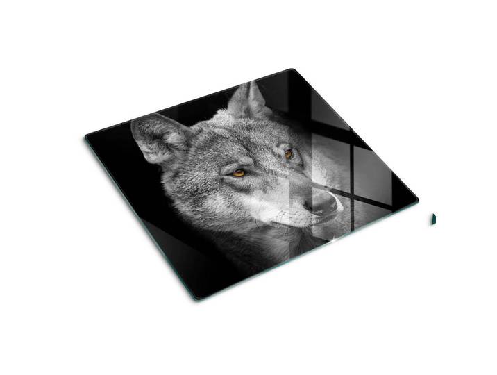 Tulup Glasplatte 60x52 cm Wolf, Grau, Glas, 60x52 cm, Küchenzubehör, Schneidebretter