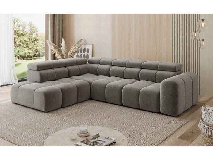 Designer Ecksofa Mia Maxi in Chenille - Grau - Links - Chenille - Luxusbetten24