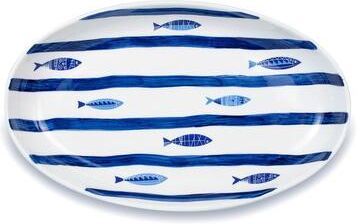 Euro Ceramica Mediterranean Sea Fish 15'' Oval Serving Bowl