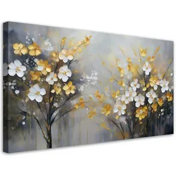 LEINWANDBILD Abstrakter Baum mit goldenen Blumen 100x50cm