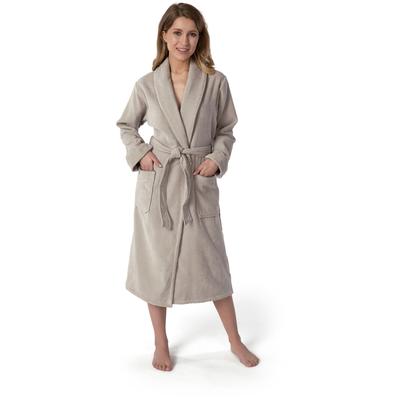 Unisex-Bademantel MÖVE "Schalkragen Velours, ideal für Sauna & Spa, Hotelbademantel" Gr. XXXL, grau (silbergrau), L:125cm, Velours, Hausmäntel, edel gestalteter Saum