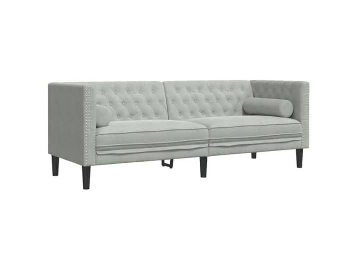 Makastle Chesterfield Sofa Couch mit Nackenrollen 3 Sitzer Hellgrau Samt
