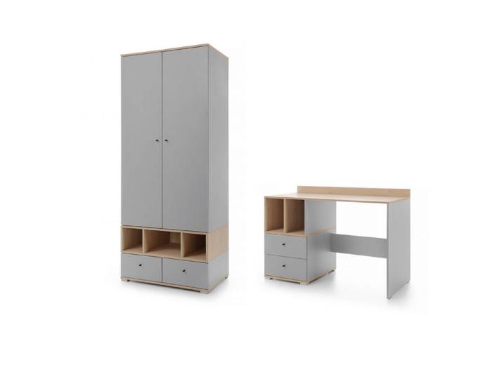 Deine Möbel 24 Jugendzimmer-Set OLAF B (1+5) Kinderzimmer - Set Jugendzimmer, (Set, 2-tlg., Kleiderschrank Schreibtisch), OLAF Kollektion Grau Eiche