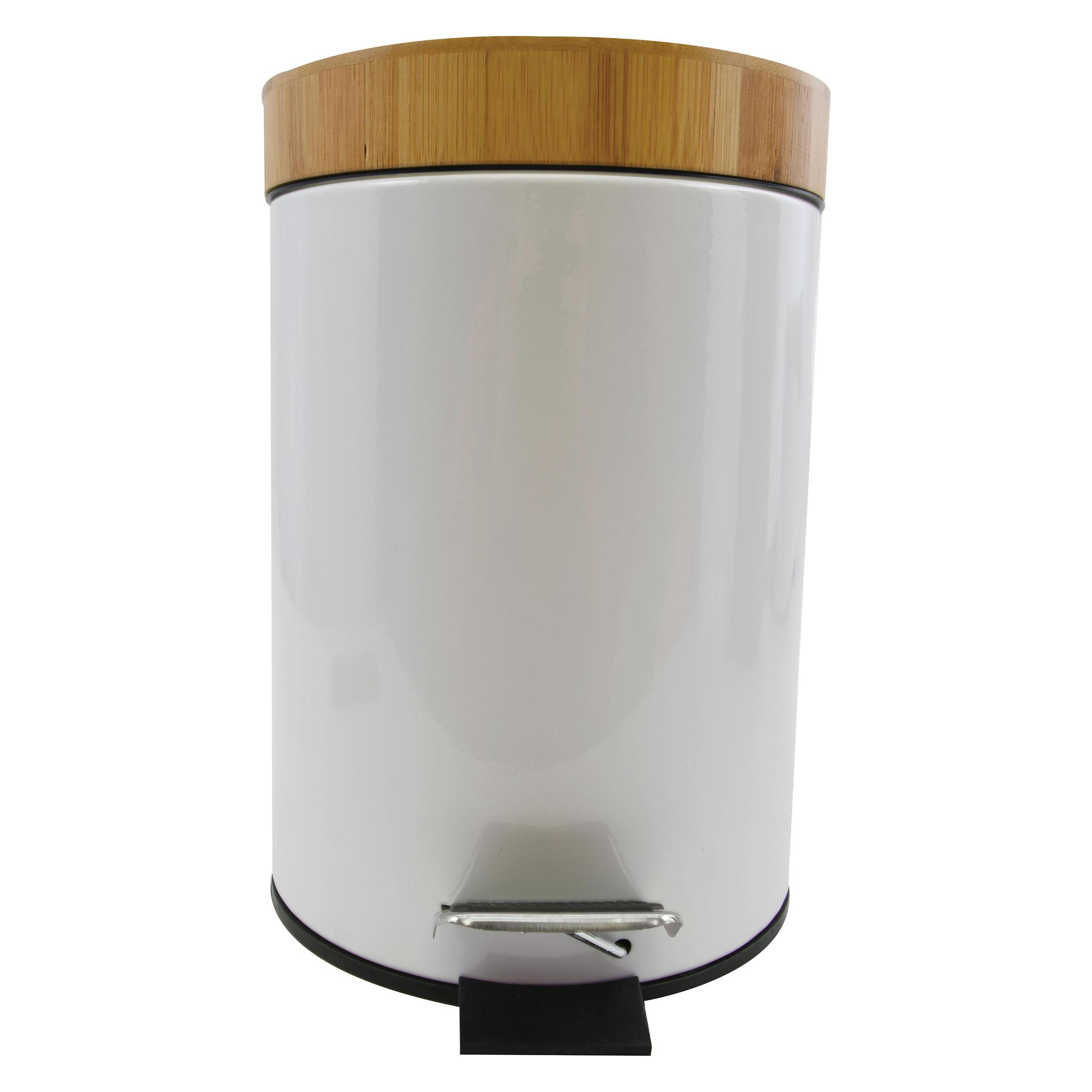 MSV Poubelle Aza 3l Blanche Avec Couvercle En Bamboo (3 l) (143790)