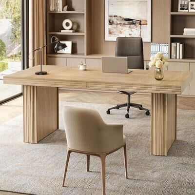 BLUEBELL "63"" Executive Desk, Modern Home Office Computer Desk with Heavy-Duty Legs, Farmhouse Writing Workstation"