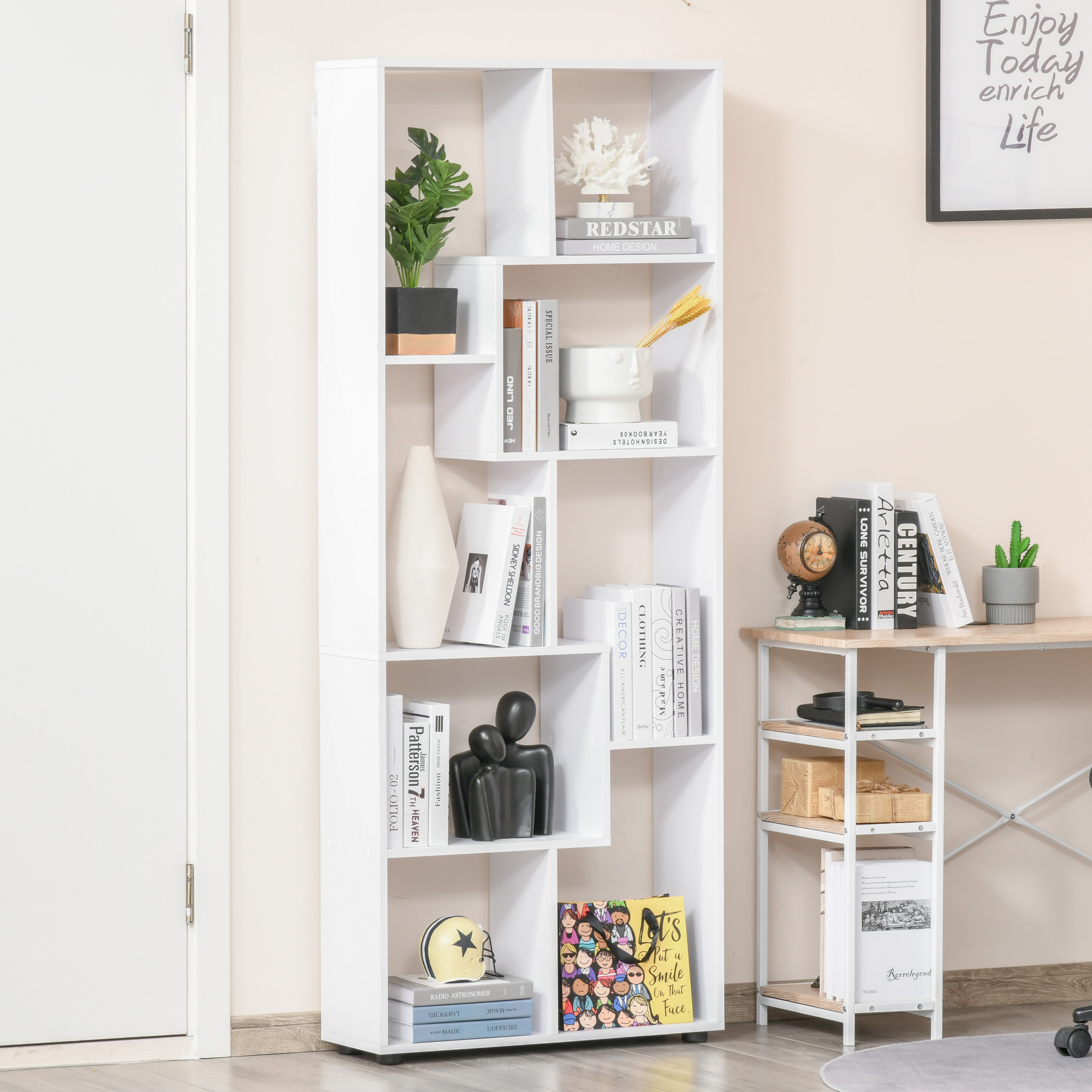 Homcom Libreria Scaffale Moderna di Design a 8 Ripiani in Legno Truciolare, Arredamento Casa e Ufficio, 70x24x178cm Bianco Aosom