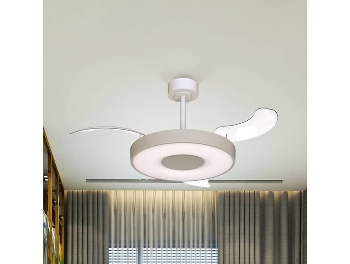 Mantra Iluminación Smart LED-Deckenventilator Coin Mini, beige/weiß, DC, leise dimmbar, creme / amber, für Wohn- / Esszimmer, Metall, Modern